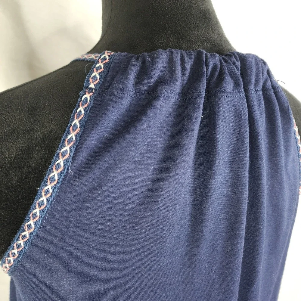 JOLT Size Medium Blue Floral Boho Beach Square Neck Pleated Strappy Tank Top EUC - Picture 7 of 10